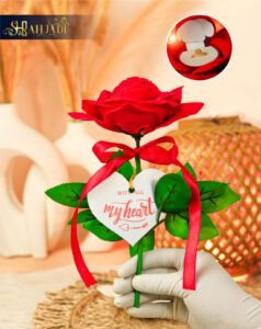 Rose Shape Red Velvet Ring & Earring Gift Box
